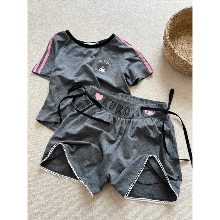 韩版卡通可爱库洛米短袖睡衣女款夏季新款大码短袖短裤家居服套装