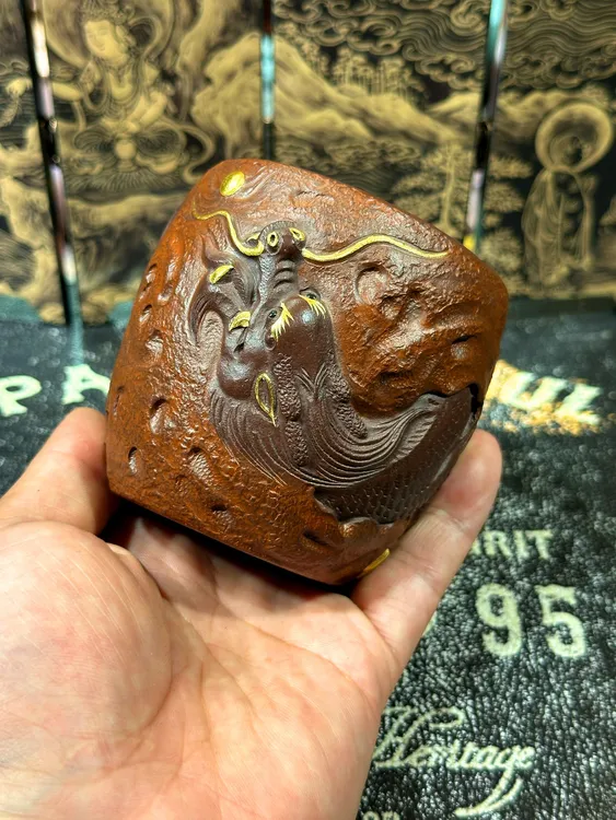 80年代深井紫玉金砂鎏金款（神龙戏珠）主人杯紫气东来侘寂风茶器