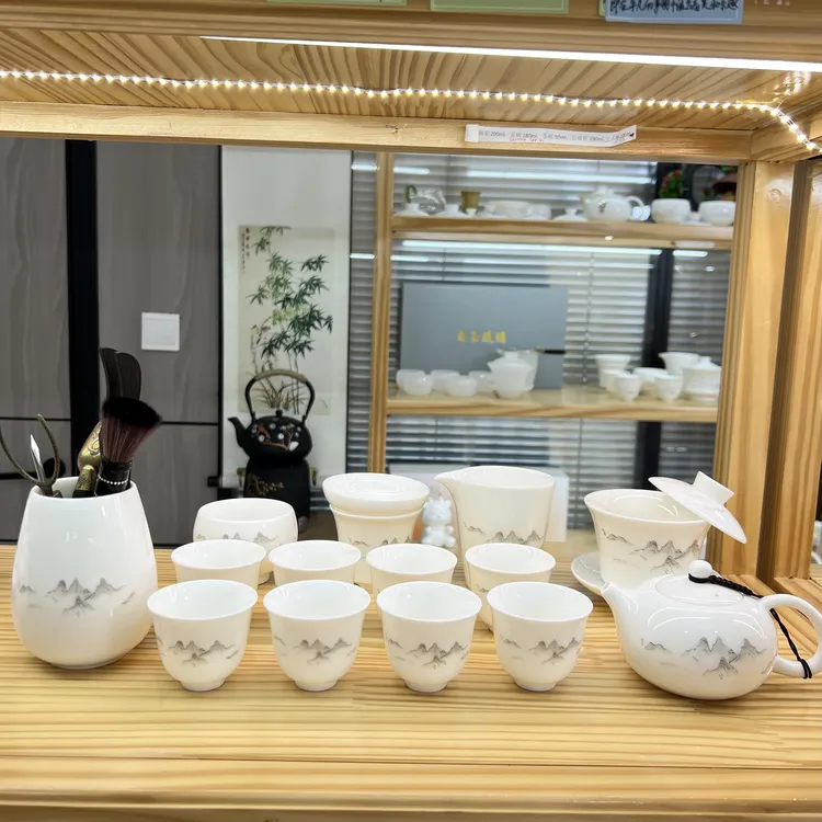 底标顶峰相见14件+六君子白瓷功夫茶具悬停盖碗凤鸣壶 安全包装