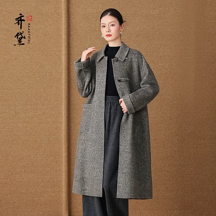 烟灰色年轻款大衣女双面羊绒高级感2025冬新款中长款羊毛呢子外套