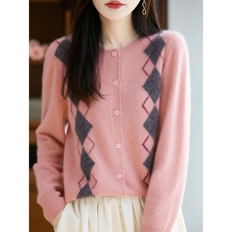 雅鹿胖mm春秋大码女士100纯羊毛针织开衫2025新款高级感短款毛衣