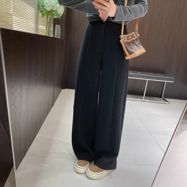 IMFLY金小金自制女装 休闲裤DYK2868秋冬款高腰弯刀休闲阔腿西裤