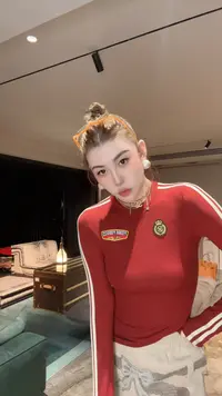 【HAV】  新款时髦百搭圆领修身显瘦重工刺绣杠拼接长袖套头上衣