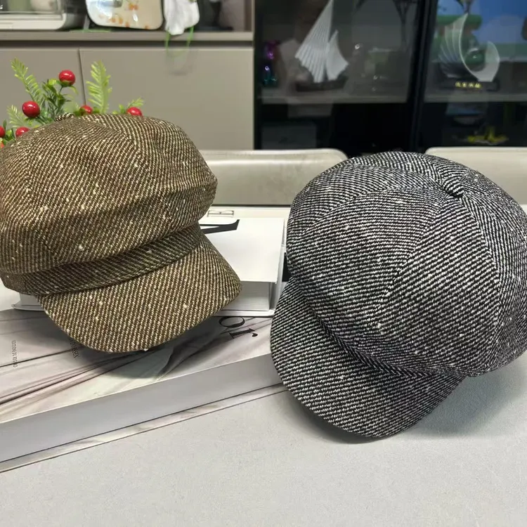 2025秋冬新款韩版羊毛混纺粗花呢子八角帽女休闲时尚百搭画家帽潮