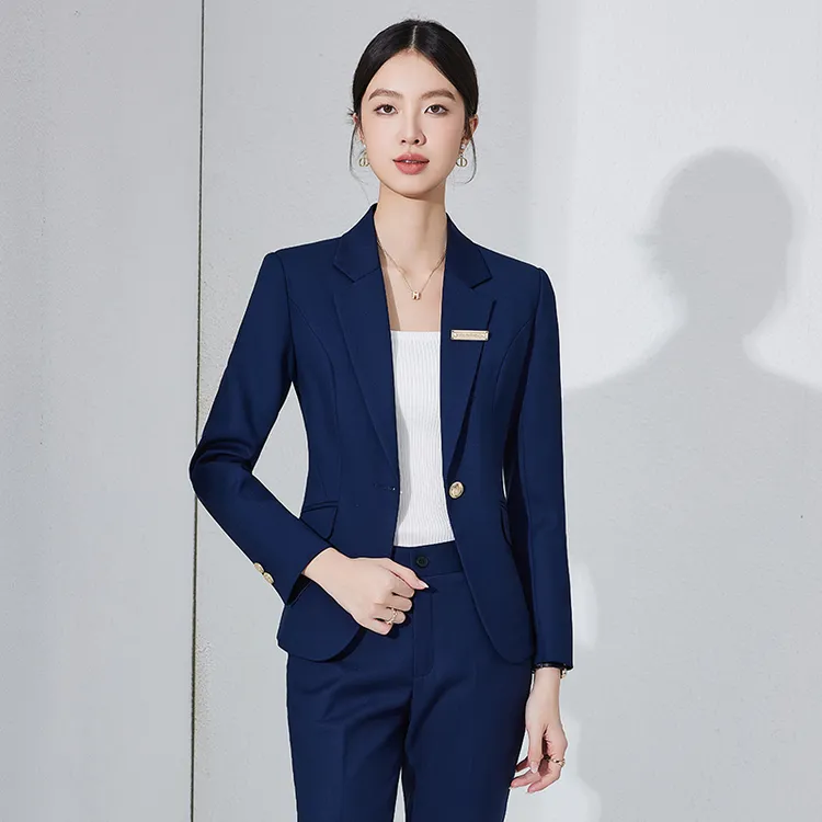 深蓝色西装外套女2025新款修身气质女神范高端正装职业装西服套装