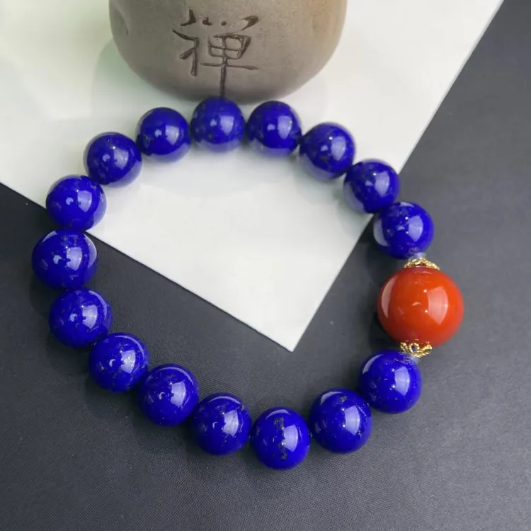 天然青金石手链南红玛瑙转运珠蓝色玉石手串男女情绪青金石手串