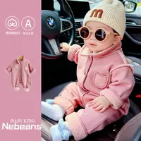 送帽子【双面可穿】秋冬加绒工装风潮款婴幼儿连身衣外出服宝宝衣服