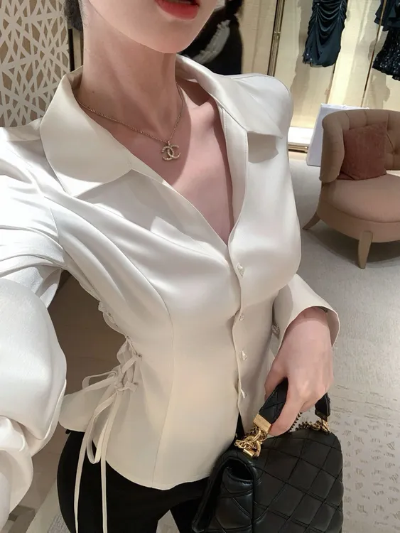 【雅乔定制】诺曼精英 抽绳收腰高级亚光缎面长袖衬衫DYLL-25066802