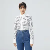 不支持退换/时髦长袖单排扣翻领字母涂鸦衬衫女1300757