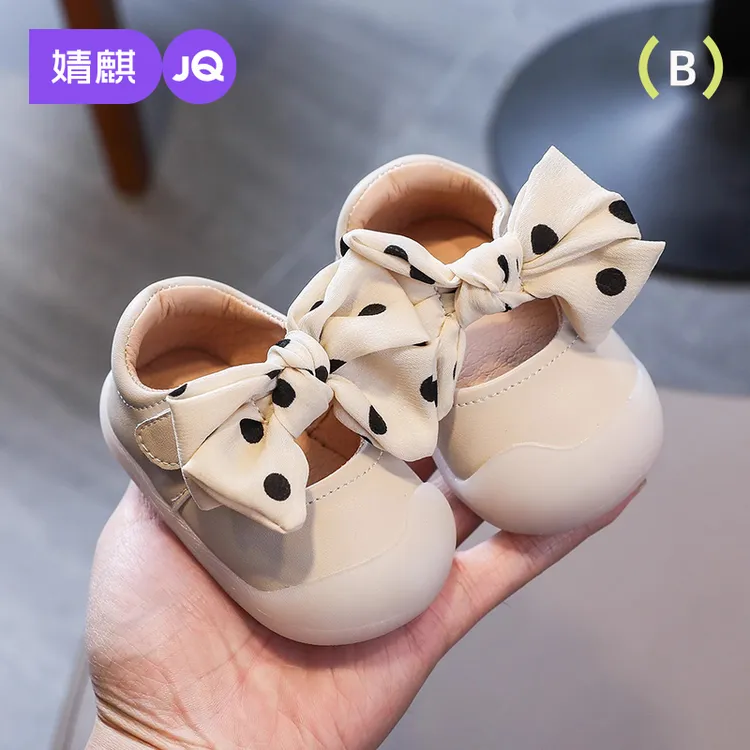 婧麒女宝宝鞋子蝴蝶结公主鞋春秋单鞋软底防滑1-2岁小女孩学步鞋