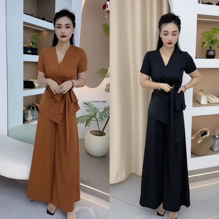 御姐时尚套装女夏季新款洋气减龄薄款高级感短袖外套阔腿裤两件女