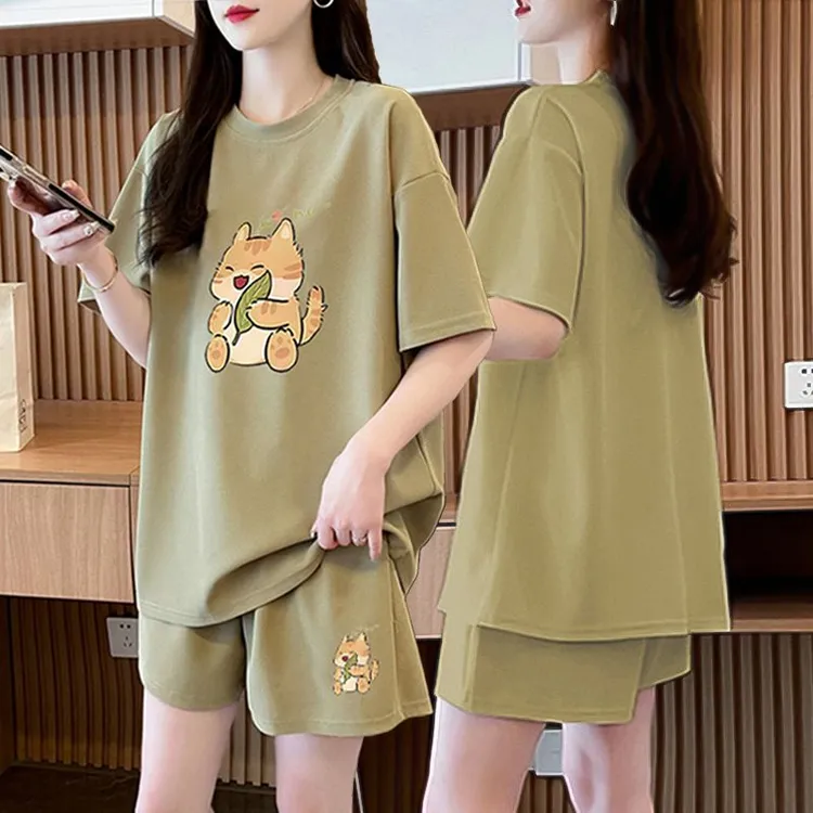 夏季网红纯色纯棉运动套装女2025新款韩版短袖短裤百搭时尚两件套