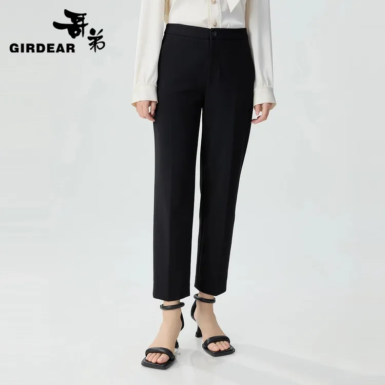 GIRDEAR/哥弟百搭通勤经典烟管裤垂感中高腰薄款九分西裤1100507