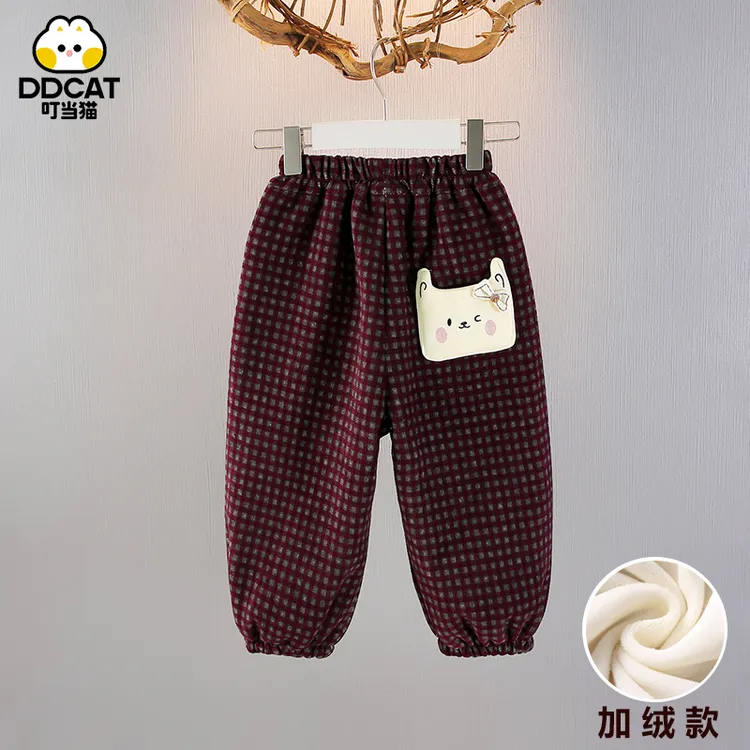 叮当猫女童加绒裤子秋冬季儿童加厚休闲裤小童冬装洋气女宝宝长裤