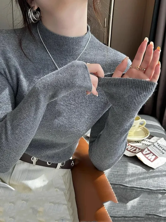 女毛针织衫不褪色打底衫长袖显瘦修身极简风洋气秋冬