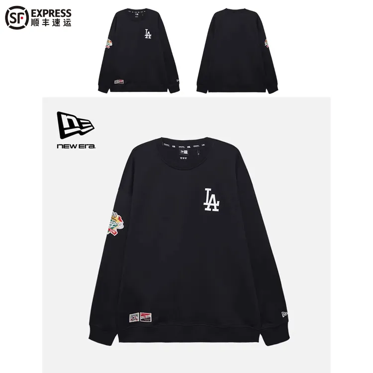 NEW ERAx MLB 纽亦华 洛杉矶道奇队圆领刺绣卫衣 男女同款 黑色
