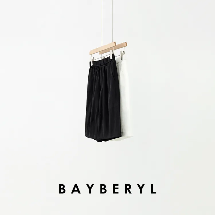  BAYBERYL老贝纸皱短裤*五分松紧腰黑白百搭休闲裤9XXK5G0325-7/4
