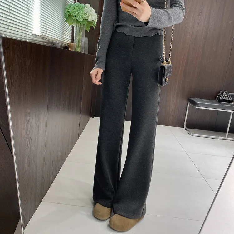 IMFLY金小金自制女装 加绒休闲裤DYK2898加绒保暖冬季窄版微喇裤