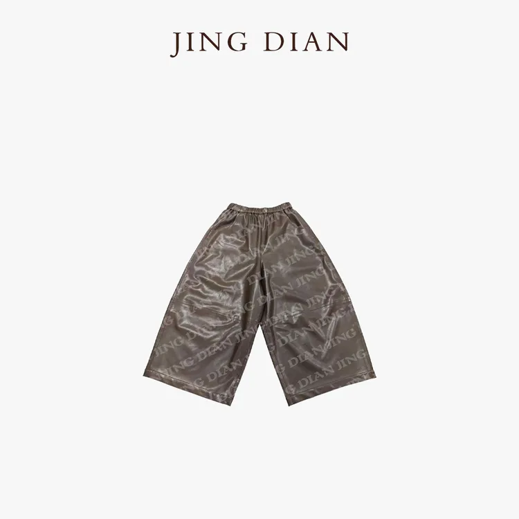 【JINGDIAN】25年秋冬新款巧克力色蛋白皮阔版皮裤  时尚休闲百搭