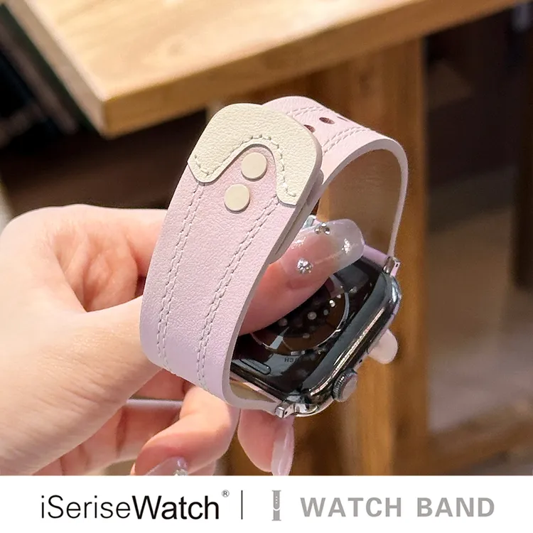 iserisewatch适用手表带s11苹果手表applewatch10棒球钉扣皮质女