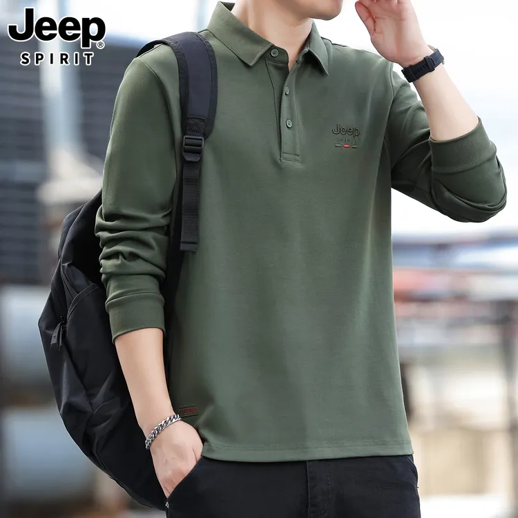 Jeep吉普男士长袖打底春秋季polo衫宽松休闲翻领潮流运动百搭卫衣