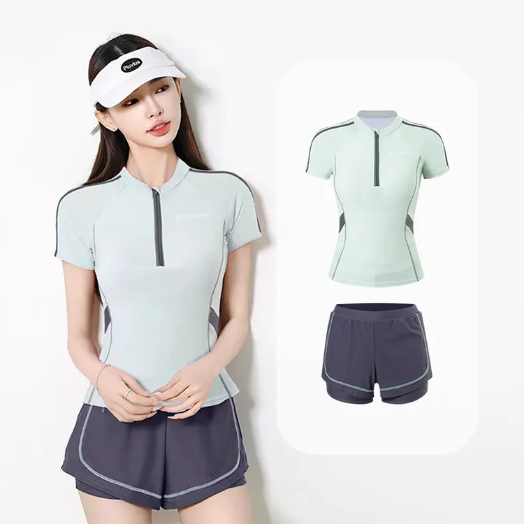 新款分体式运动少女保守小清新韩版两件套沙滩温泉度假泳衣女批发