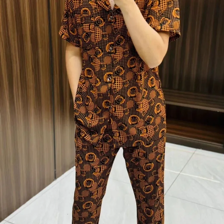 高档冰丝可外穿舒适时尚家居服睡衣套装男女同款时尚休闲轻薄透气