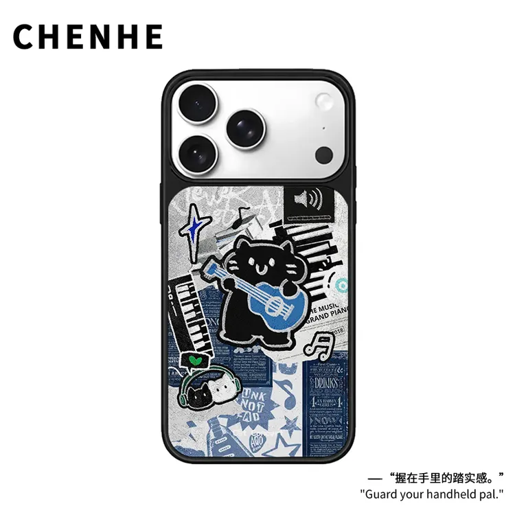 摇滚猫咪磨砂磁吸适用苹果17promax/16小众高级15/14防摔手机壳13