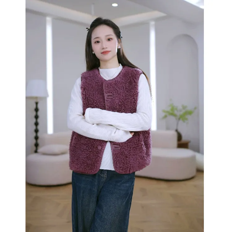 HANYU/韩禹TF130新款100%羊毛宽松显瘦时尚双面穿马夹背心保暖