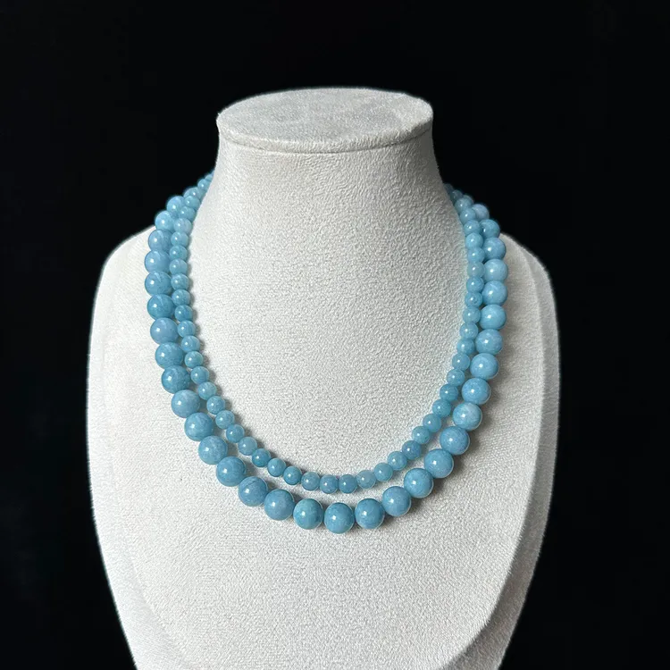 合金珐琅项链 海蓝石A205浅蓝色天然项链6mm和10mm两种可选可叠戴