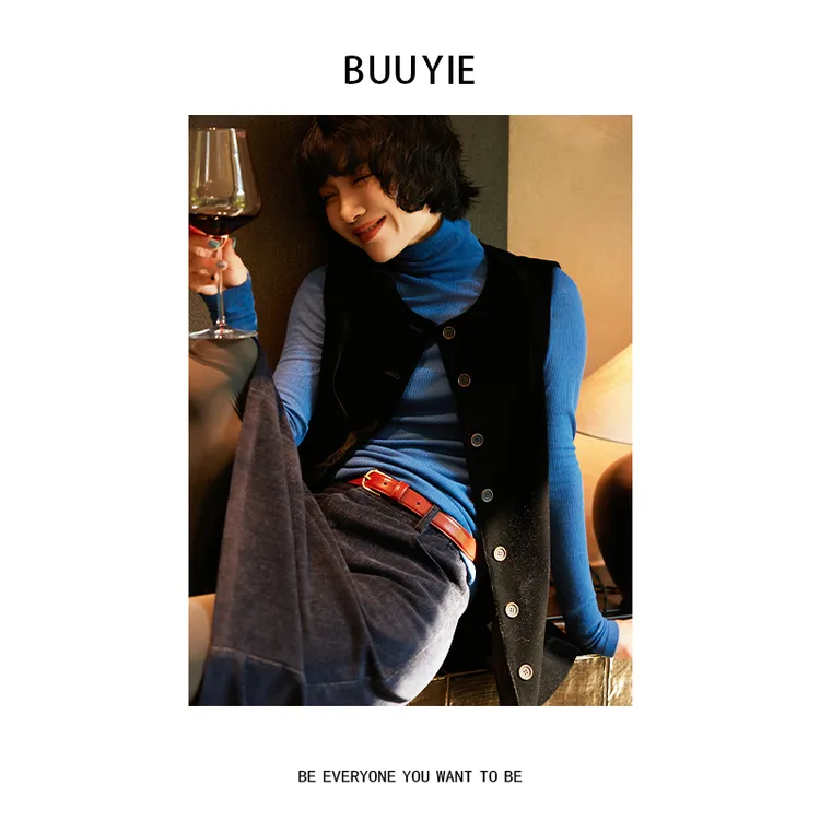 BUUYIE 25SS【沁澜】时尚小众设计感通勤圆领马甲 250879