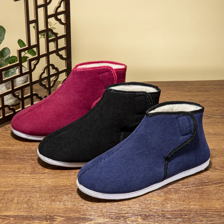 足达康冬季老式棉布鞋加厚保暖手工棉鞋男女居家室内防滑高帮棉鞋
