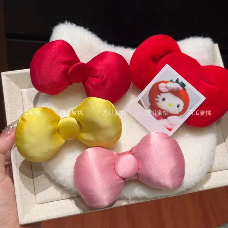 日系甜美小众黄色充棉蝴蝶结发夹丸子头扎发侧边夹可爱少女心头饰