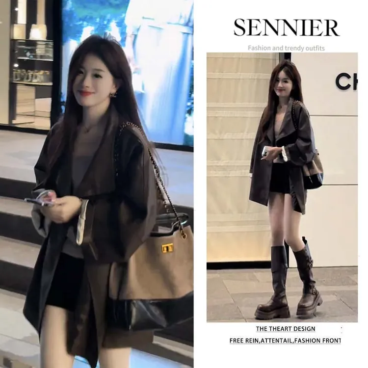 秋季搭配一整套女2025新款韩版气质皮衣外套内搭显瘦短裤三件套装