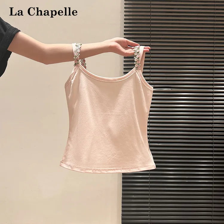 拉夏贝尔绝美清新感花朵吊带小背心女夏季时尚甜辣妹修身百搭上衣