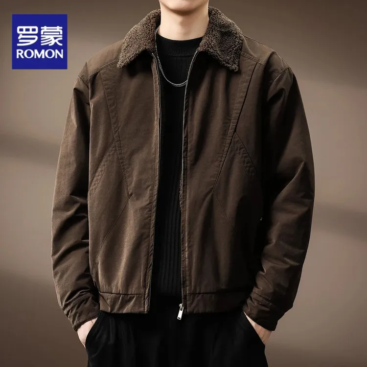 罗蒙高端美式座山雕毛领重磅羊羔绒工装棉服冬季男士棉衣保暖外套