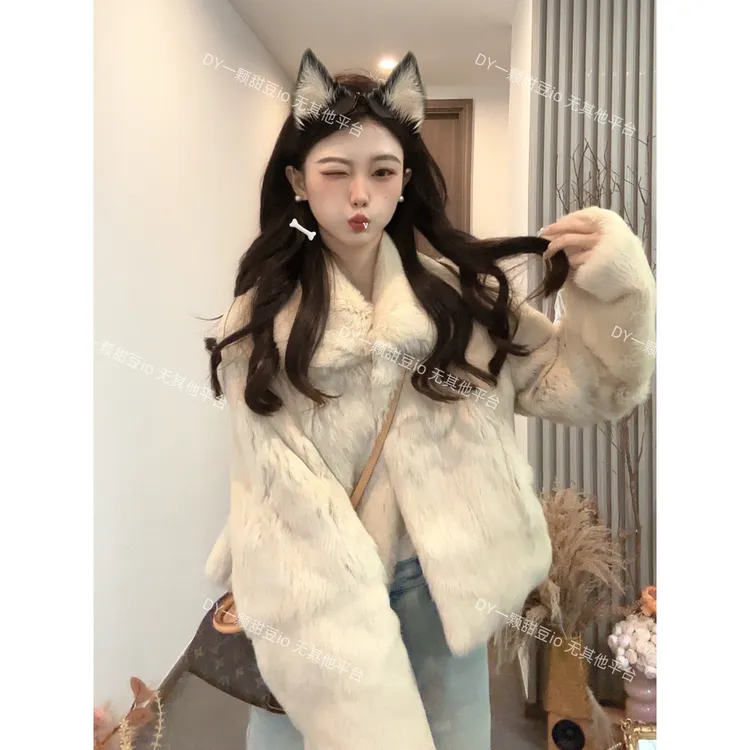【甜豆专属】新款短款兔毛皮毛一体外套