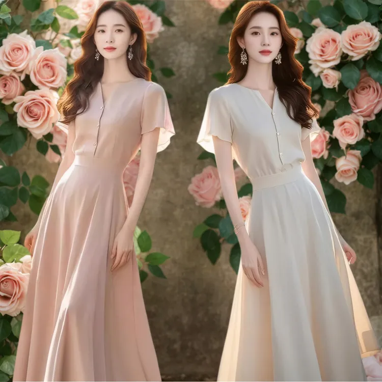 雪纺仙气连衣裙温柔风裙子女2025新款夏季轻奢高级感显瘦气质长裙