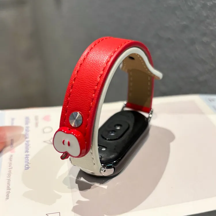 可爱立体苹果双钉皮质拼色表带适用小米手环10华为fit4小米9pro女