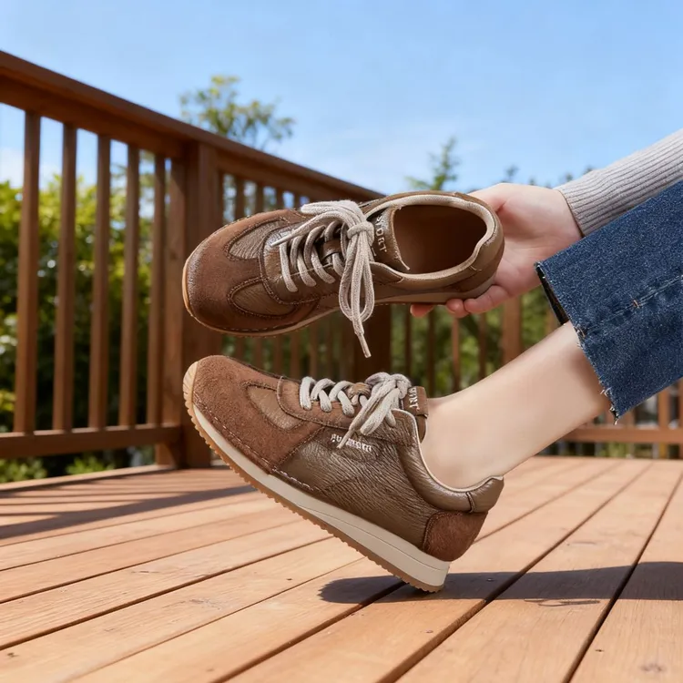 牛皮版加绒德训鞋女鞋女款2025新款软底阿甘鞋复古运动鞋上班鞋子