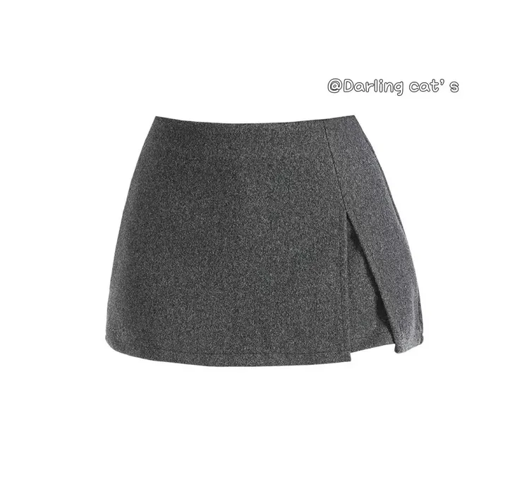 【大脸喵喵"实拍】超模裙裤 毛呢半身裙秋冬a字灰色包臀裙百搭