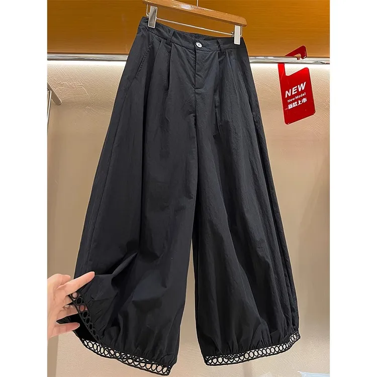 2025早秋韩版灯笼裤女休闲高腰镂空蕾丝花边宽松显瘦百搭气球裤子