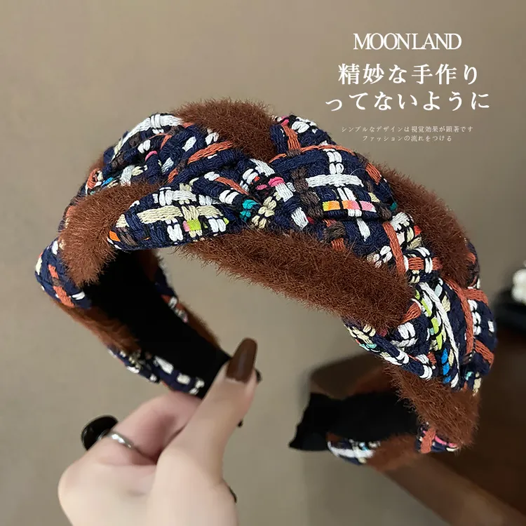 秋冬毛绒编织发箍高级感显脸小发卡高颅顶麻花发窟发捆头饰发饰女