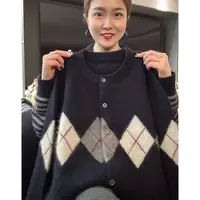 四方格」学院风~冬季菱格提花圆领针织开衫宽松显瘦毛衣外套-5658