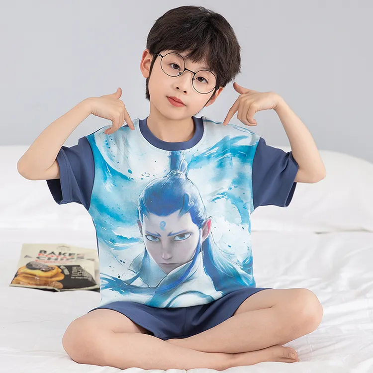 2025夏季新款男童睡衣纯棉短袖哪吒敖丙儿童男孩中大童家居服套装