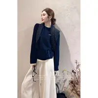 【YIBUDAOWEI】假两件拼接刺绣套头宽松长袖针织衫 25310