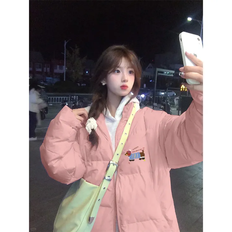 超好看90白鸭绒粉色羽绒服女冬季2025新款学生甜妹加厚面包服外套