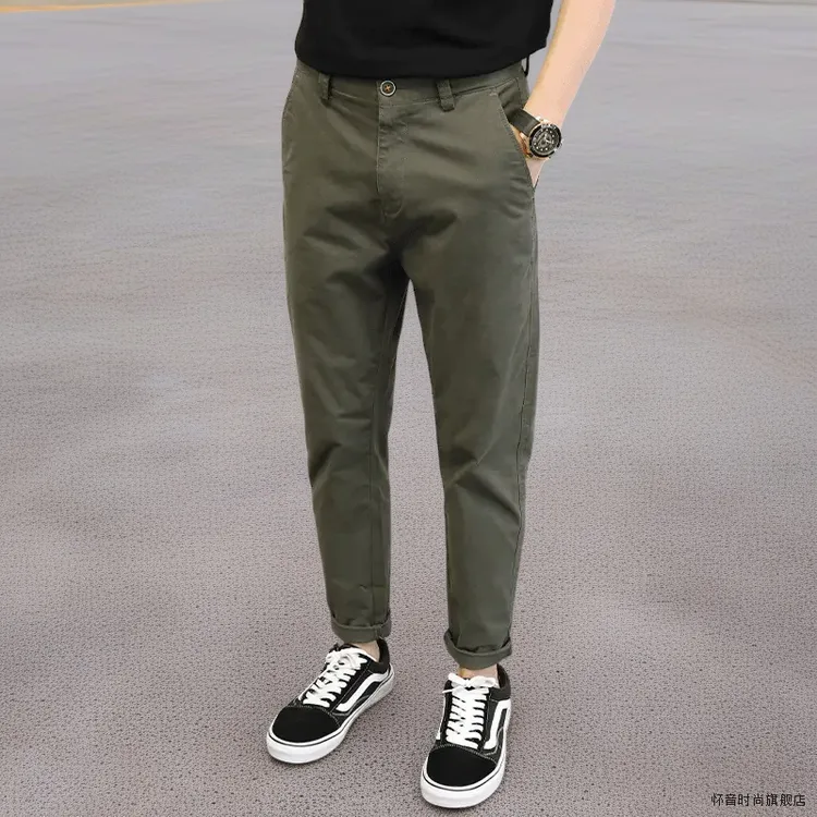休闲裤男工装纯色百搭春夏2025韩版棉质水洗裤子修身小脚休闲直筒