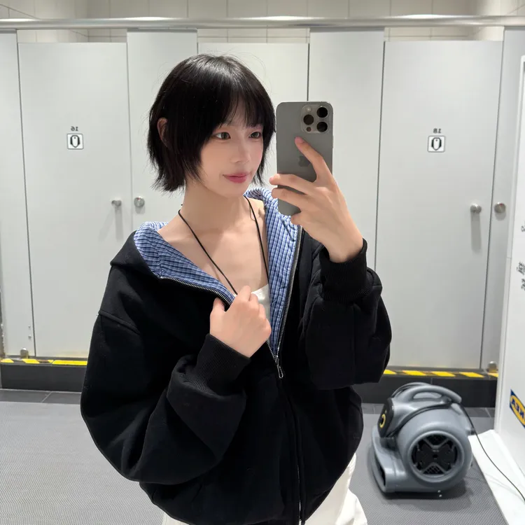 黑月光moonlight美式格子内里双面穿拉链连帽卫衣男女早秋外套