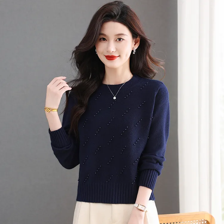 哥弟阿玛施正短款毛衣女小个子秋冬新款圆领针织衫高腰短款羊毛衫